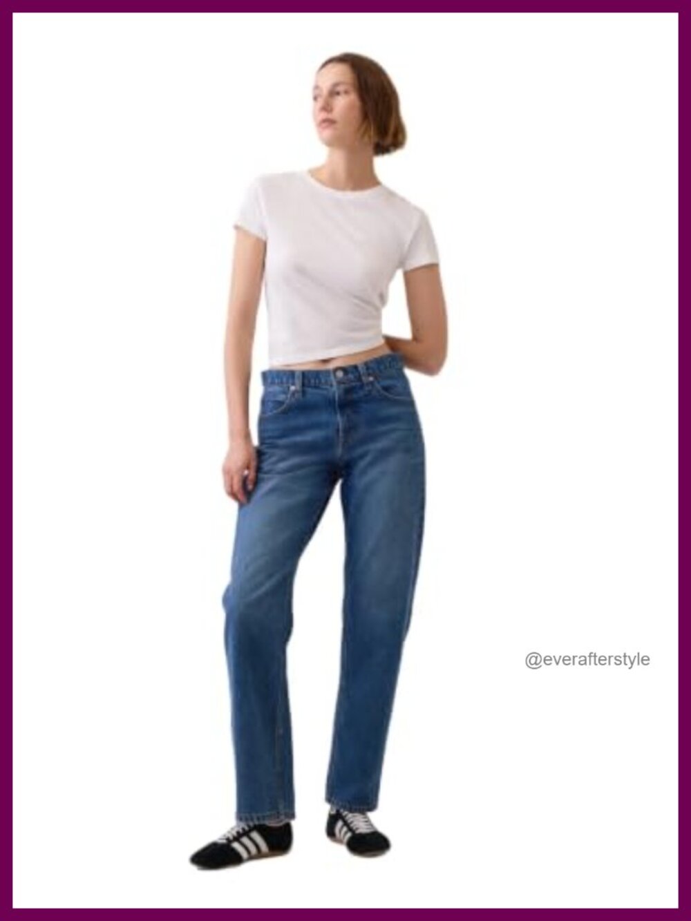 Mid Rise Straight Taper Jeans Ankle Slim Fit Pull On